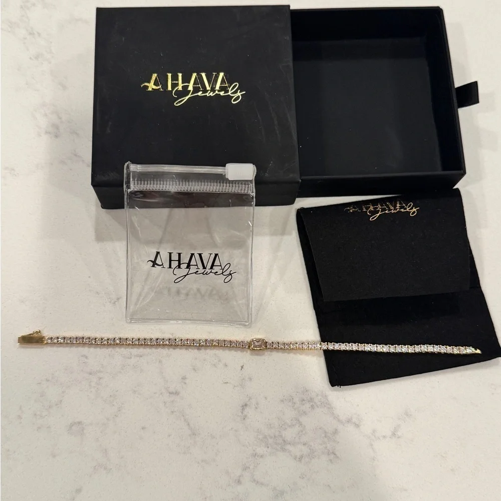 NEW Ahava Jewels CZ Gold Plated Tennis Bracelet